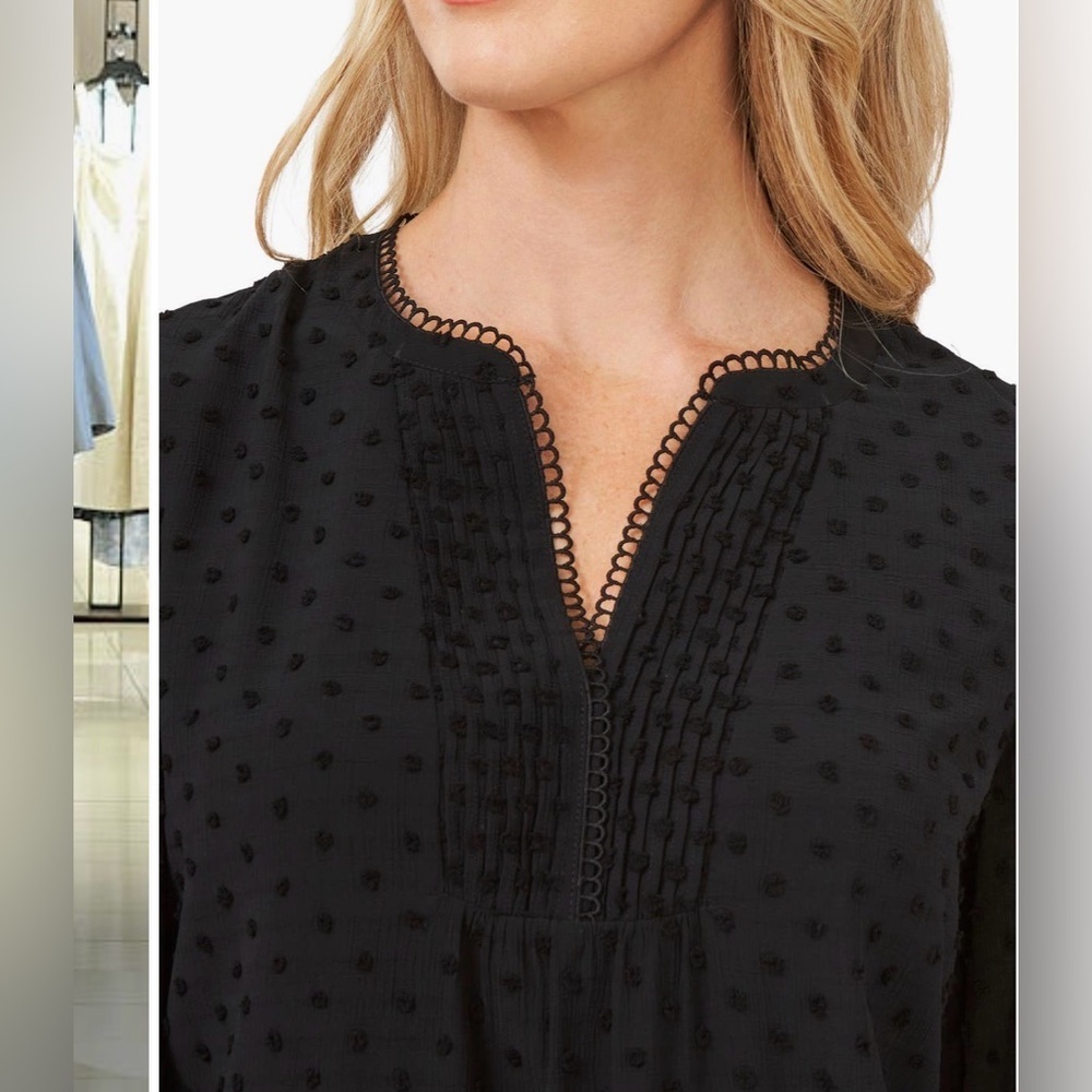 CeCe Black Textured Long Sleeve Top - Picture 3 of 9